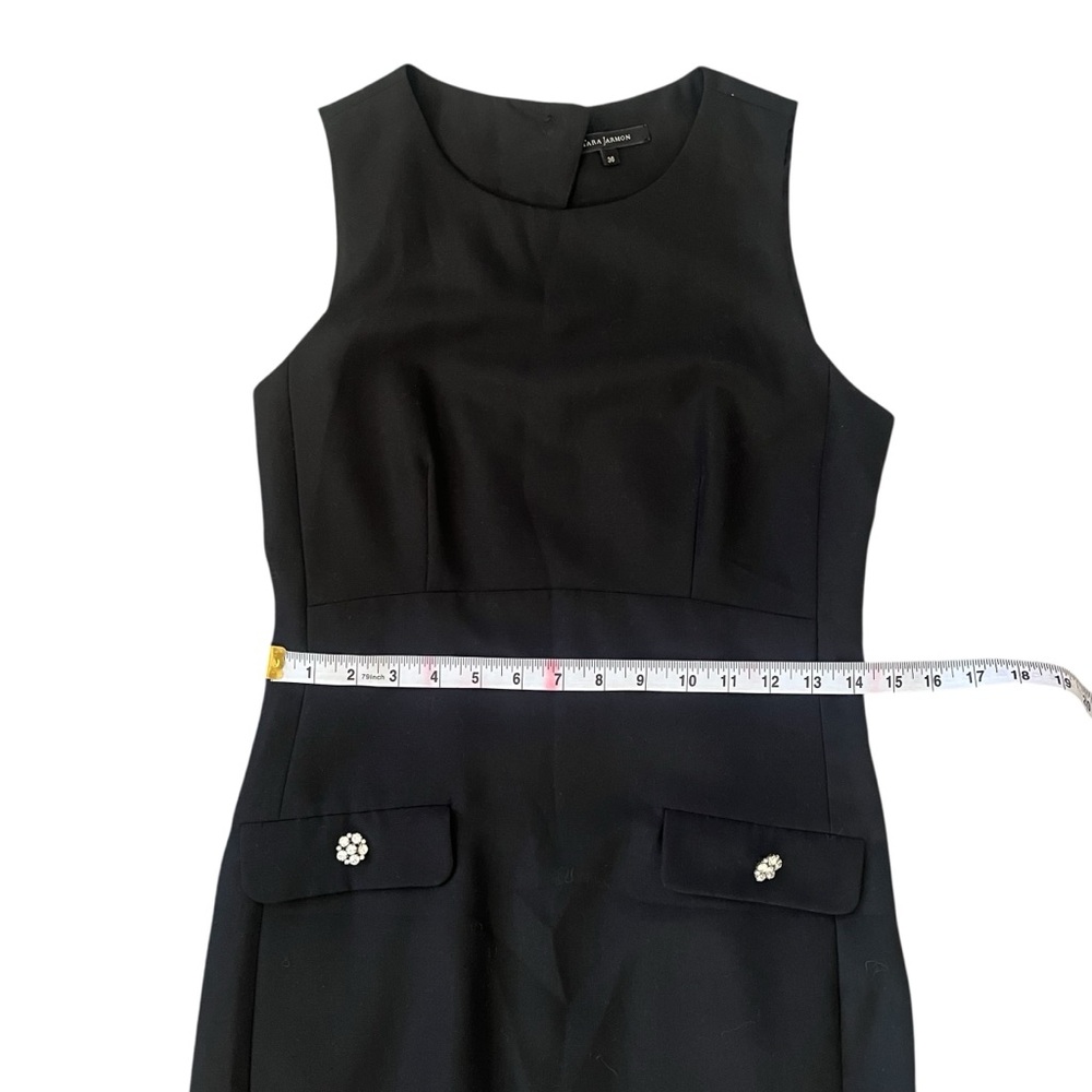 Vintage Tara Jarmon Cut Out Black Dress with Pockets and Rhinestone Buttons Sz 0 - Picture 10 of 10